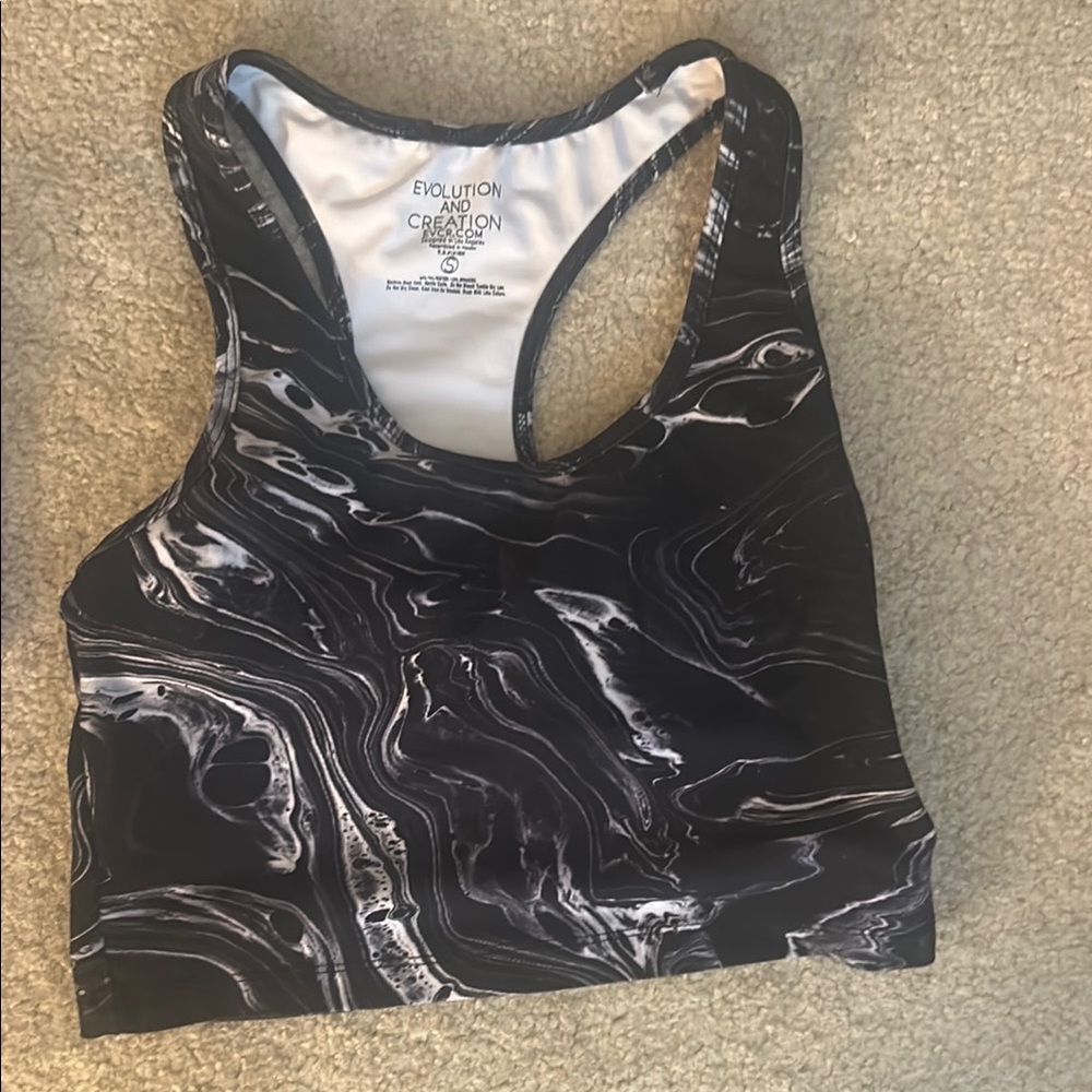 Black and White Marble Sports Bra Top